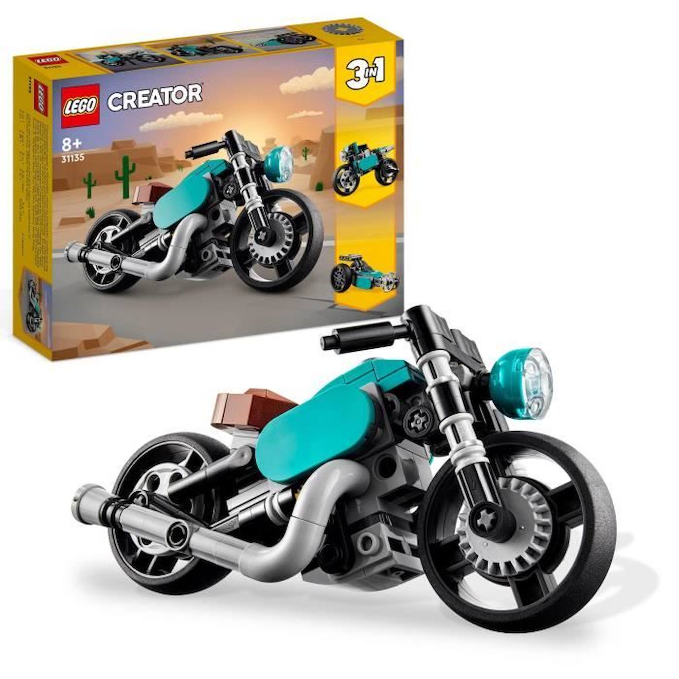 Lego® Creator 3-en-1 31135 La Moto Ancienne, Jouet Voiture Classique Et De Rue, Avec Dragster Bleu