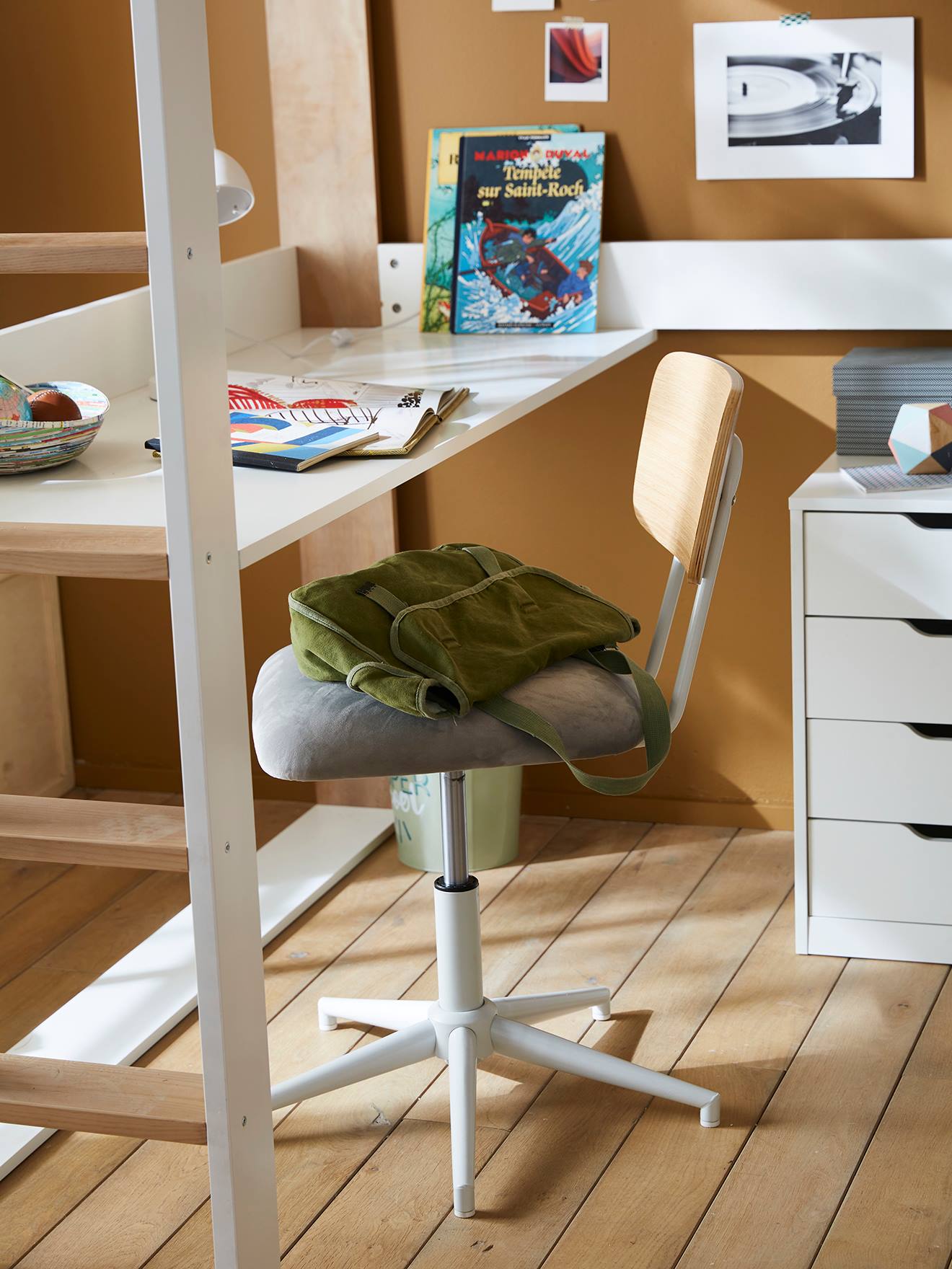 Vertbaudet - Chaise de bureau métal et bois LIGNE SCHOOL gris