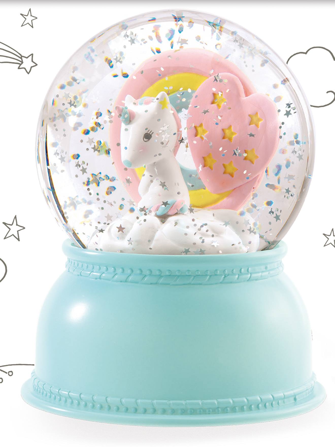 Veilleuse Boule à Neige Licorne - DJECO bleu ciel