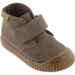 Chaussures-Chaussures fille 23-38-Boots, bottines-Basket Montante Enfant Victoria - Marine - Scratch - Daim-Nubuck - Couleur Taupe - Confort Exceptionnel