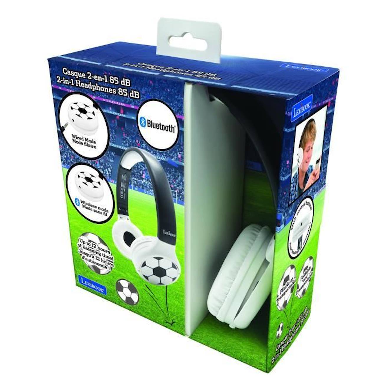 Casque 2 en 1 Bluetooth® et Filaire pliable pour enfants avec limitation de  son et design Football blanc - Lexibook