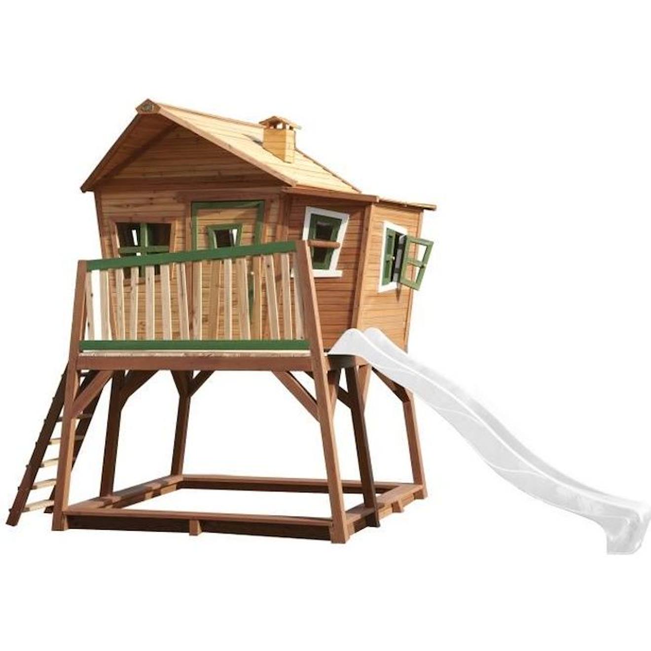 Axi - Max Maison Enfant Avec Bac À Sable & Toboggan Blanc Aire De Jeux Pour L'extérieur En Marron & 