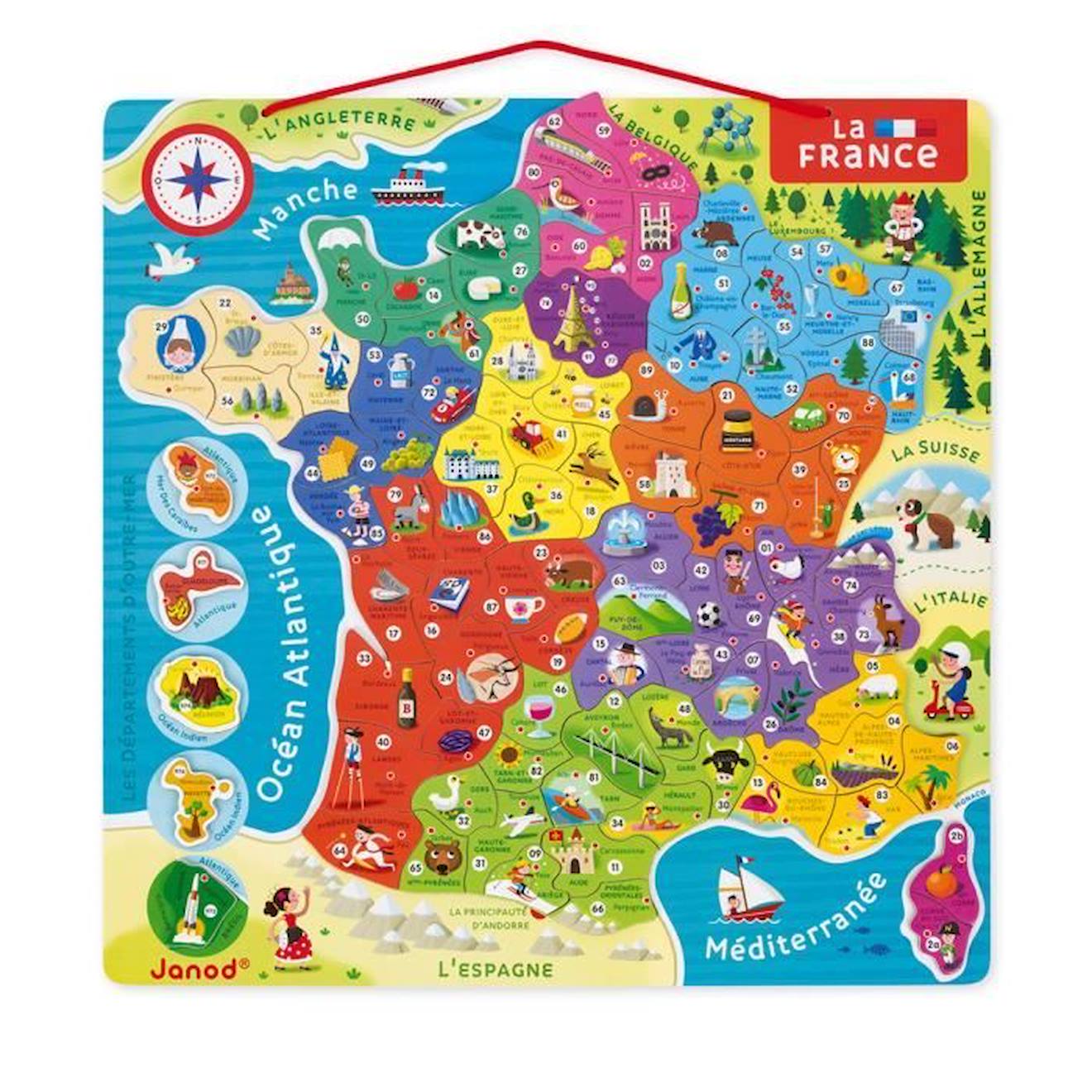 Puzzle France Magnétique 93 pcs (bois) - JANOD - Dès 7 ans rouge