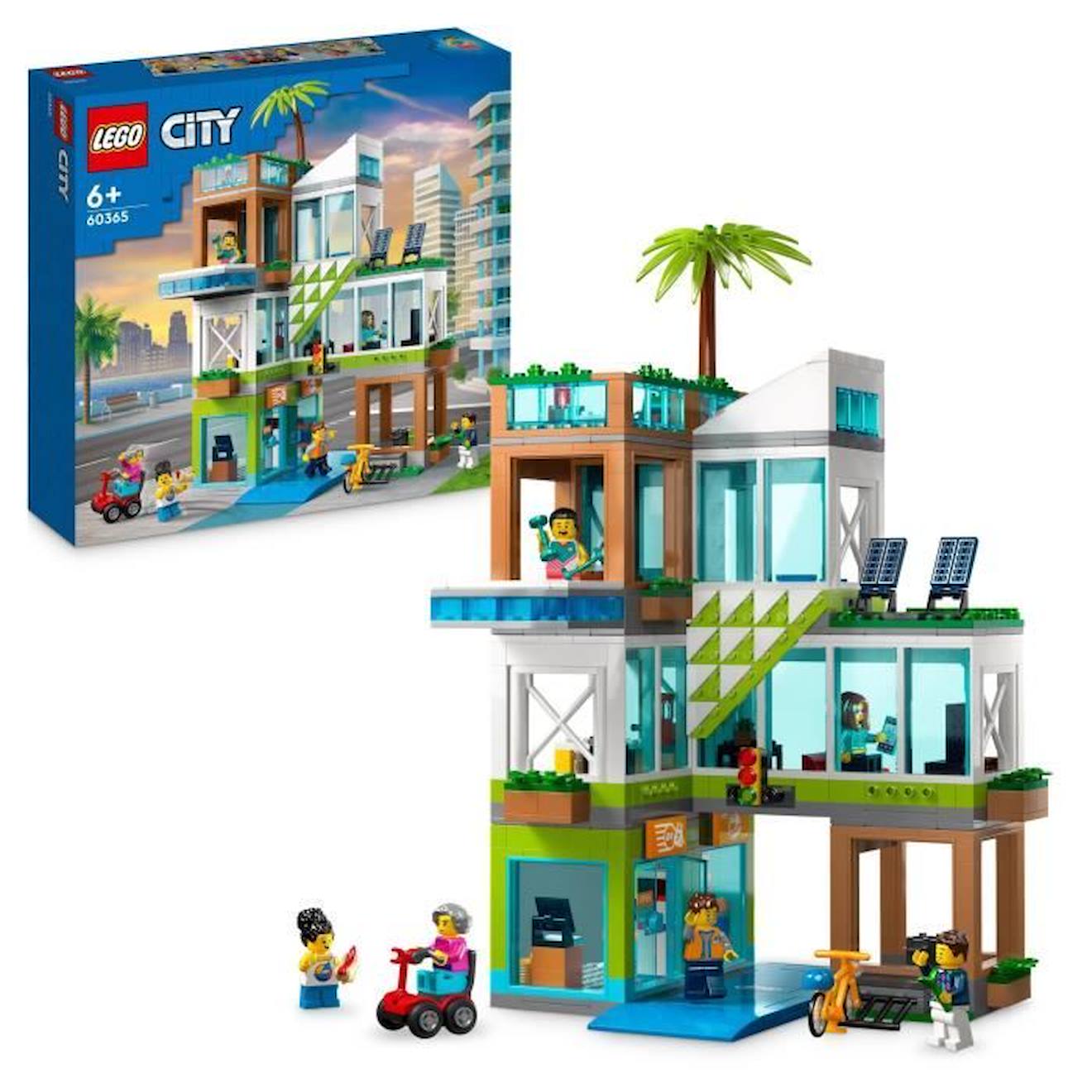Lego® City 60365 L’immeuble D’habitation, Maquette Modulaire Avec Chambres, Magasin Et Vélo Bleu