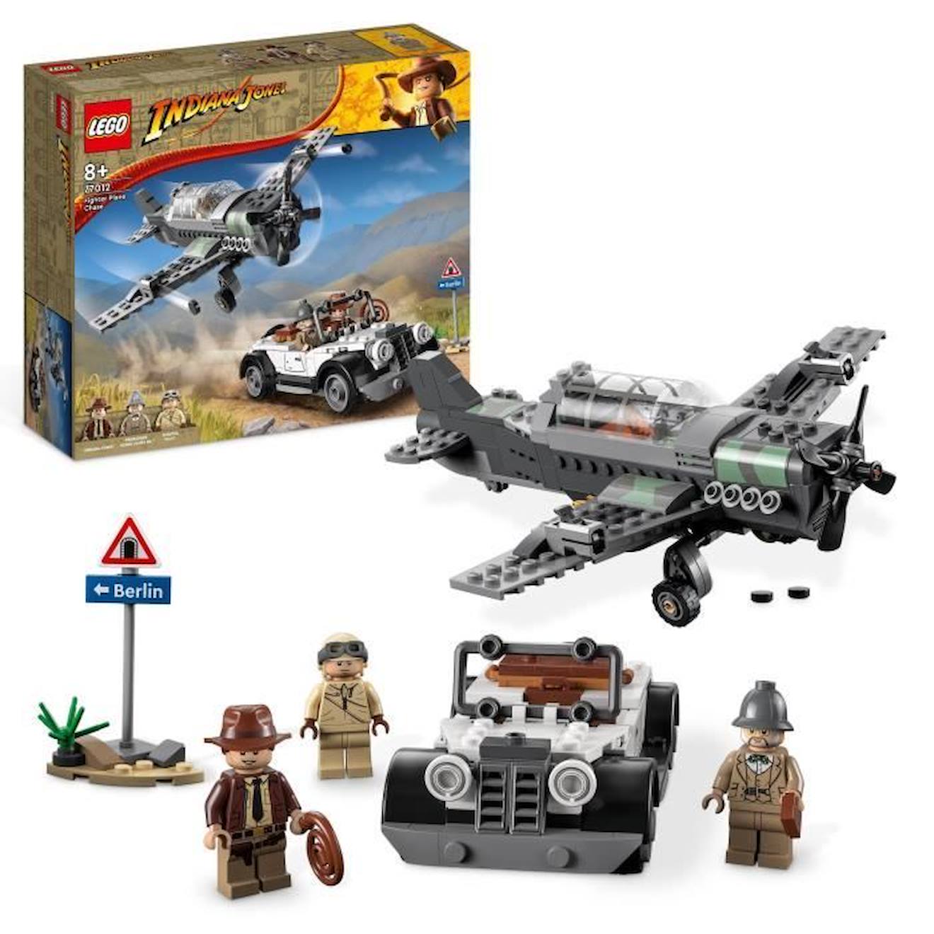 Lego® Indiana Jones 77012 La Poursuite En Avion De Combat, Jouet Avec Maquette Avion Et Voiture Gris