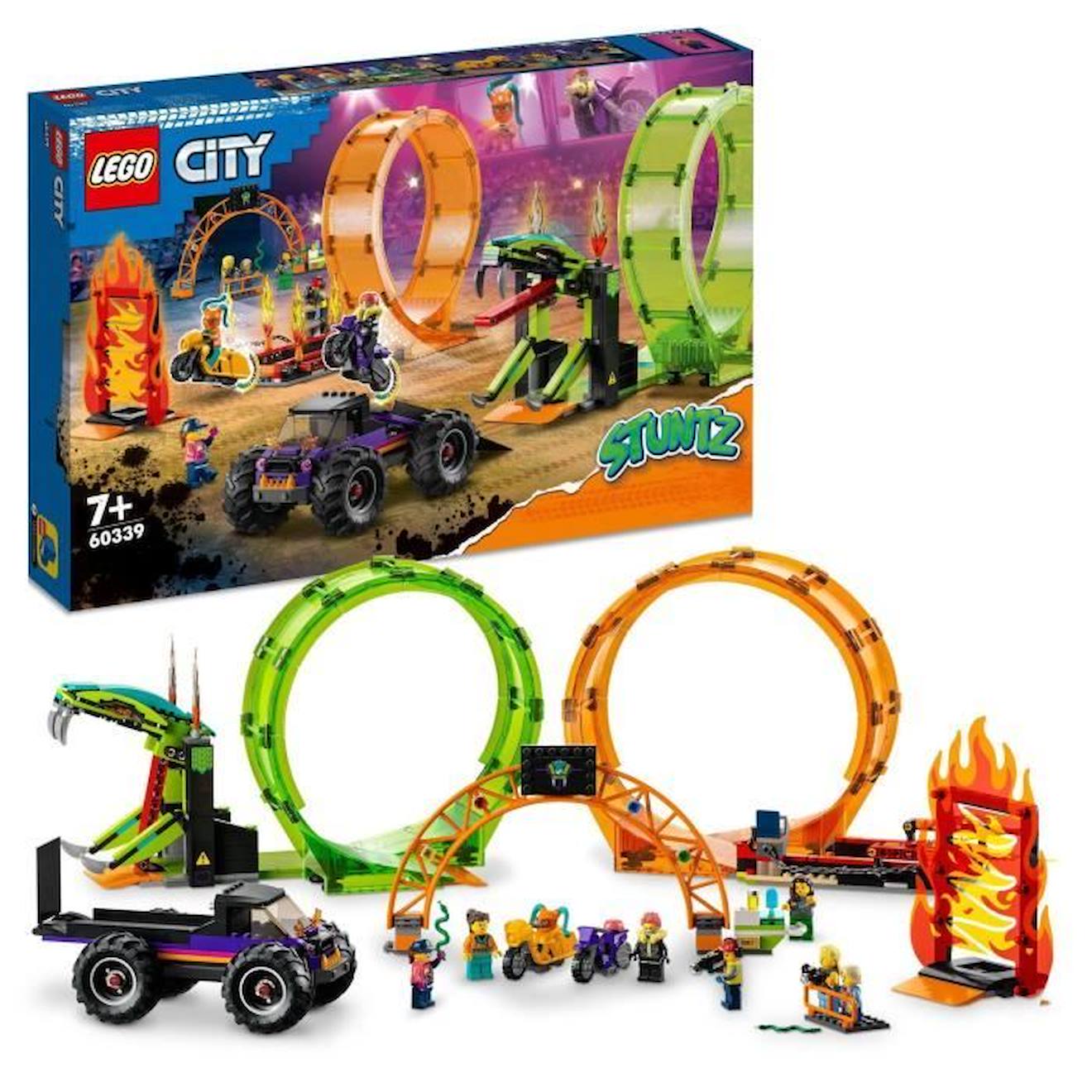 Lego 60339 City Stuntz L’arène De Cascade Avec Double Looping, Monster Truck Jouet, Avec Moto, Figur