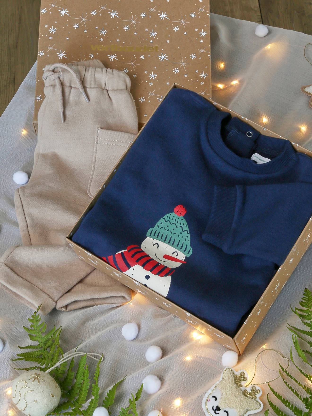 Ensemble de Noël bébé : sweat + pantalon et son coffret marine