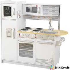 -KidKraft - Cuisine en bois pour enfant Uptown Blanche, four, micro-ondes, téléphone et accessoires inclus
