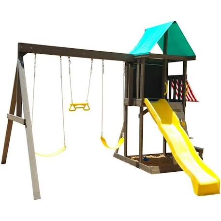 Aire de jeux en bois Newport avec toboggan, balançoires, mur escalade - KidKraft VERT 2 - vertbaudet enfant 