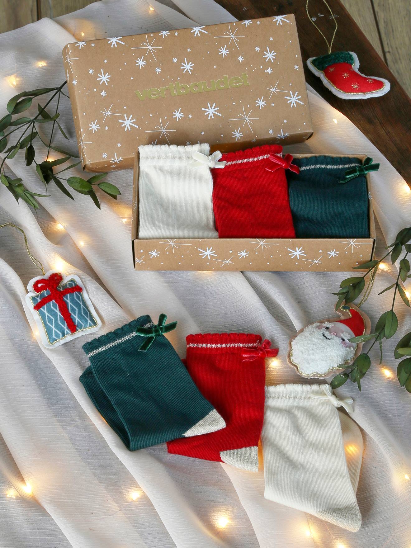Coffret de Noël Girly Socks lot de 3 paires de chaussettes à noeud fille rouge