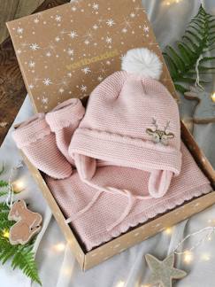 -Coffret cadeau de Noël bébé fille bonnet + snood + moufles