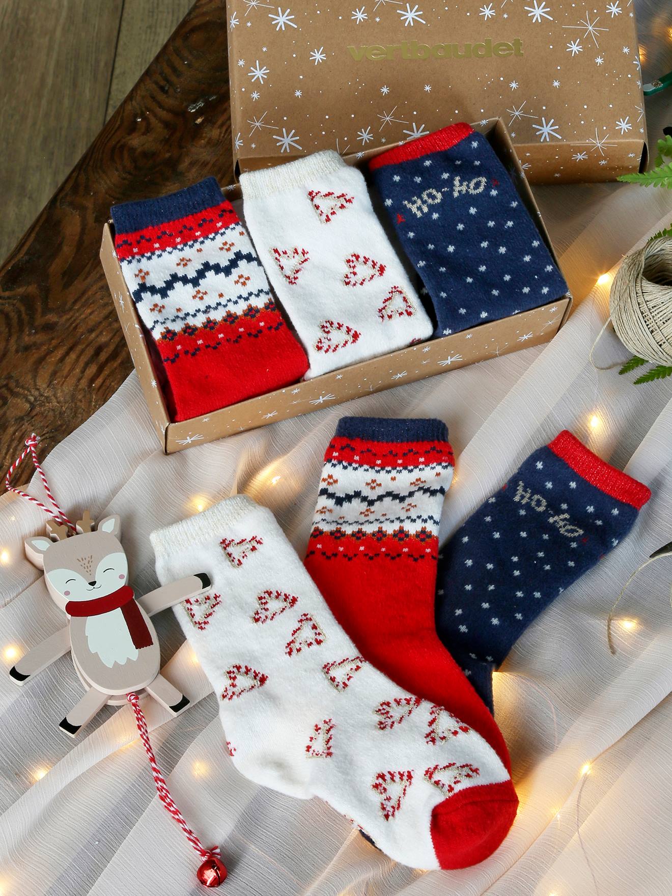 Coffret de Noël Santa Socks fille lot de 3 paires de mi-chaussettes rouge
