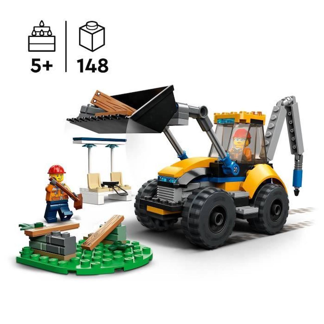LEGO® City 60385 La Pelleteuse de Chantier, Jouet Engin de Chantier,  Garçons et Filles 5 Ans blanc - Lego