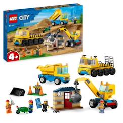 Jouet-Jeux d'imagination-Jeux de construction-LEGO® City 60391 Les Camions de Chantier et la Grue à Boule de Démolition, Jouet de Engin de Construction