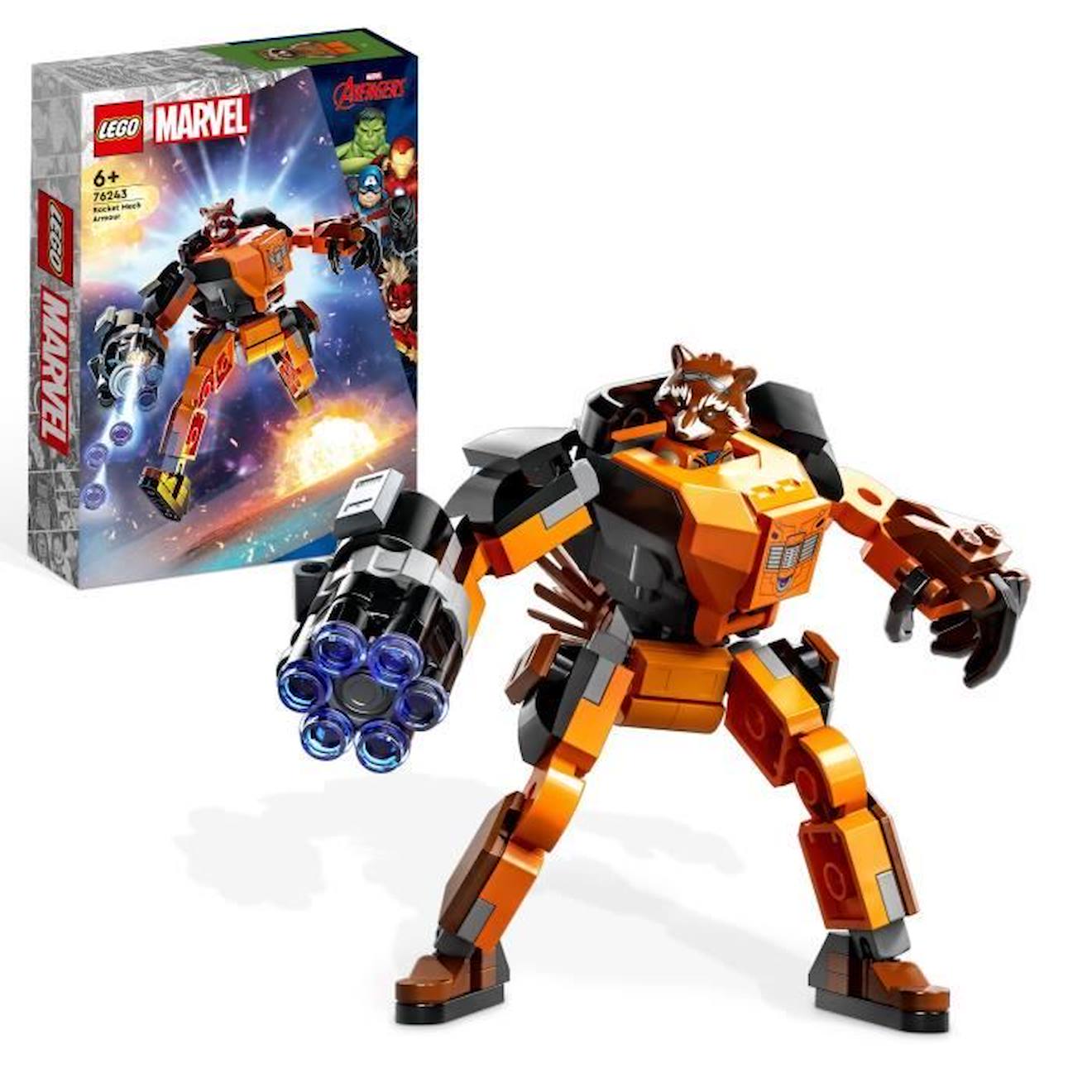 Lego® Marvel 76243 L’armure Robot De Rocket, Figurine Gardiens De La Galaxie, Jouet Avengers Blanc