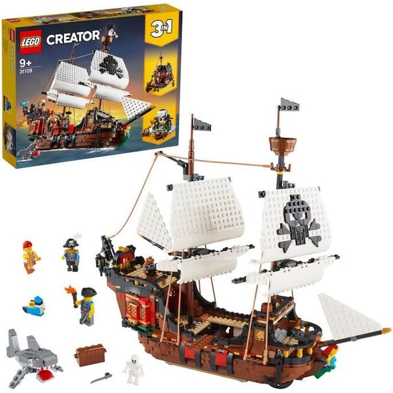 Lego® Creator 3-en-1 31109 Le Bateau Pirate, Jouet, Figurine Animaux Marins, Jouet Requin, Figurine 