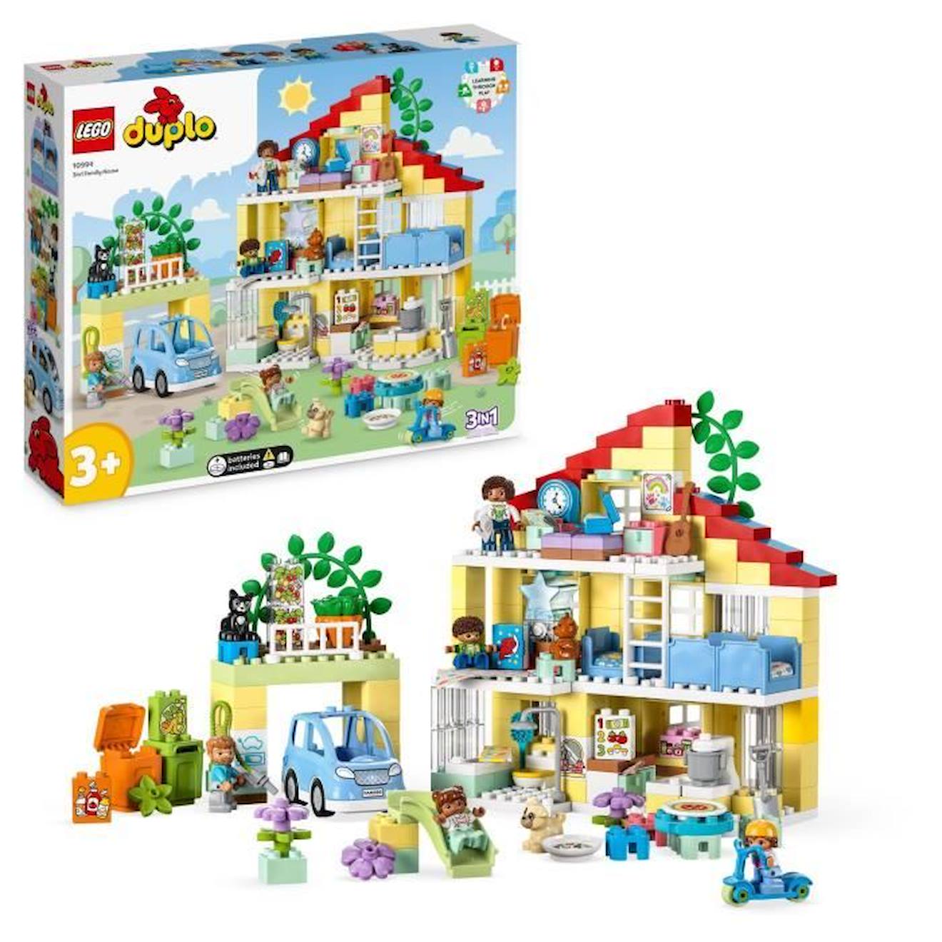 Lego® Duplo Ma Ville 10994 La Maison Familiale 3-en-1, Jouet Maison De Poupée Avec Voiture Jaune
