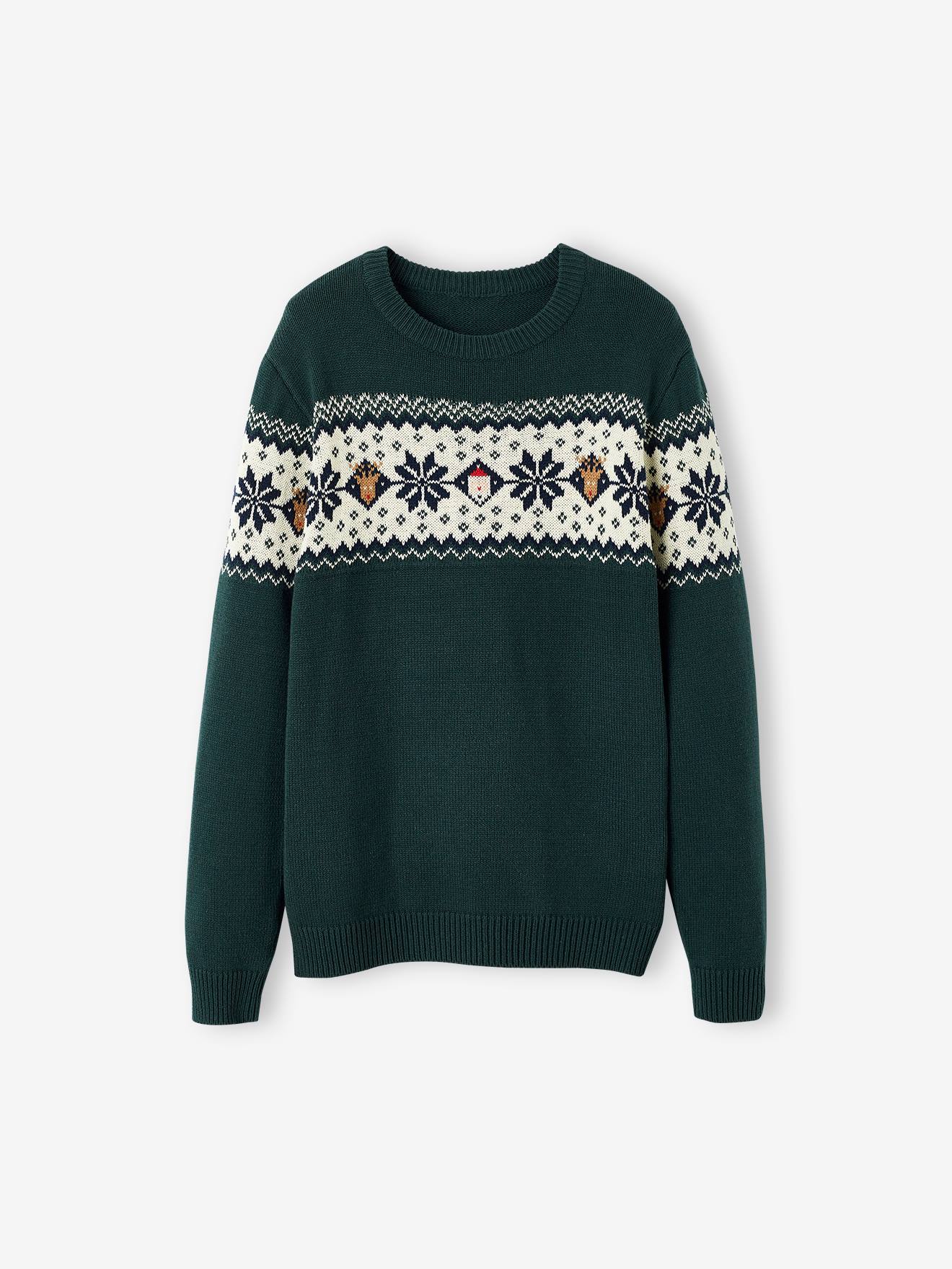 Pull jacquard de Noël adulte collection capsule famille vert sapin