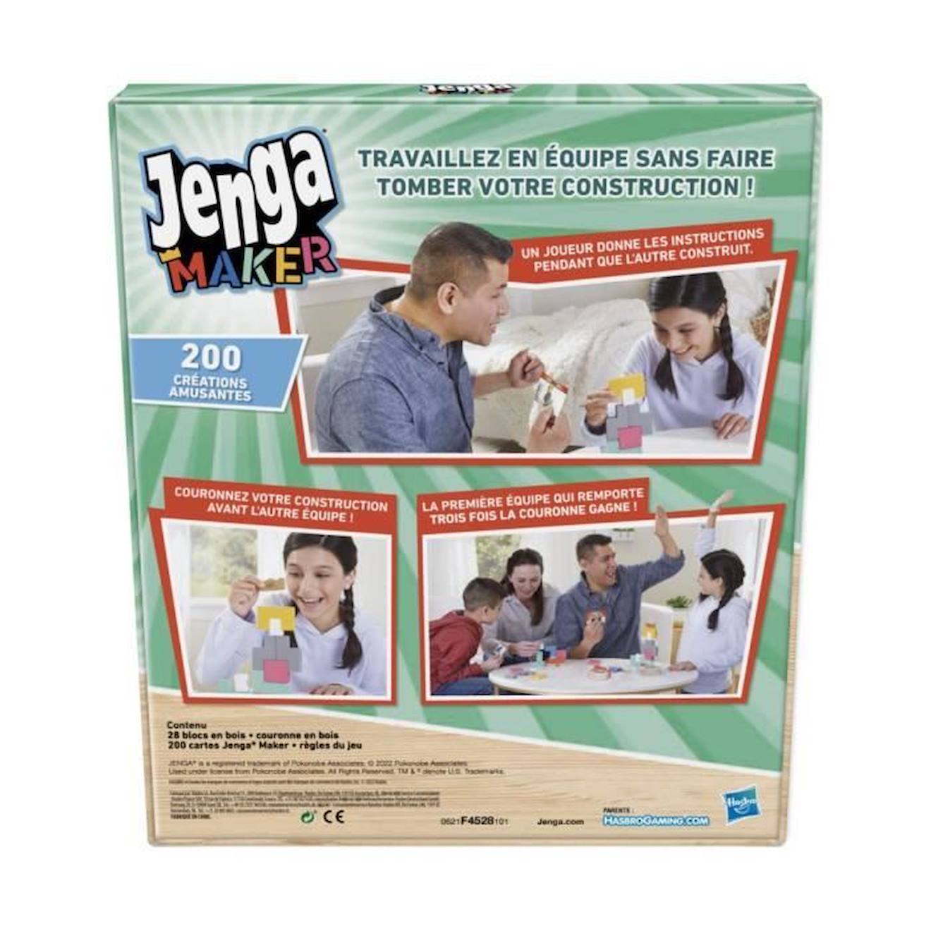 Jenga Maker, tour d'empilage avec blocs en bois massif véritable, jeu pour  enfants, à partir de 8 ans, pour 2 à 6 joueurs vert - Hasbro Gaming