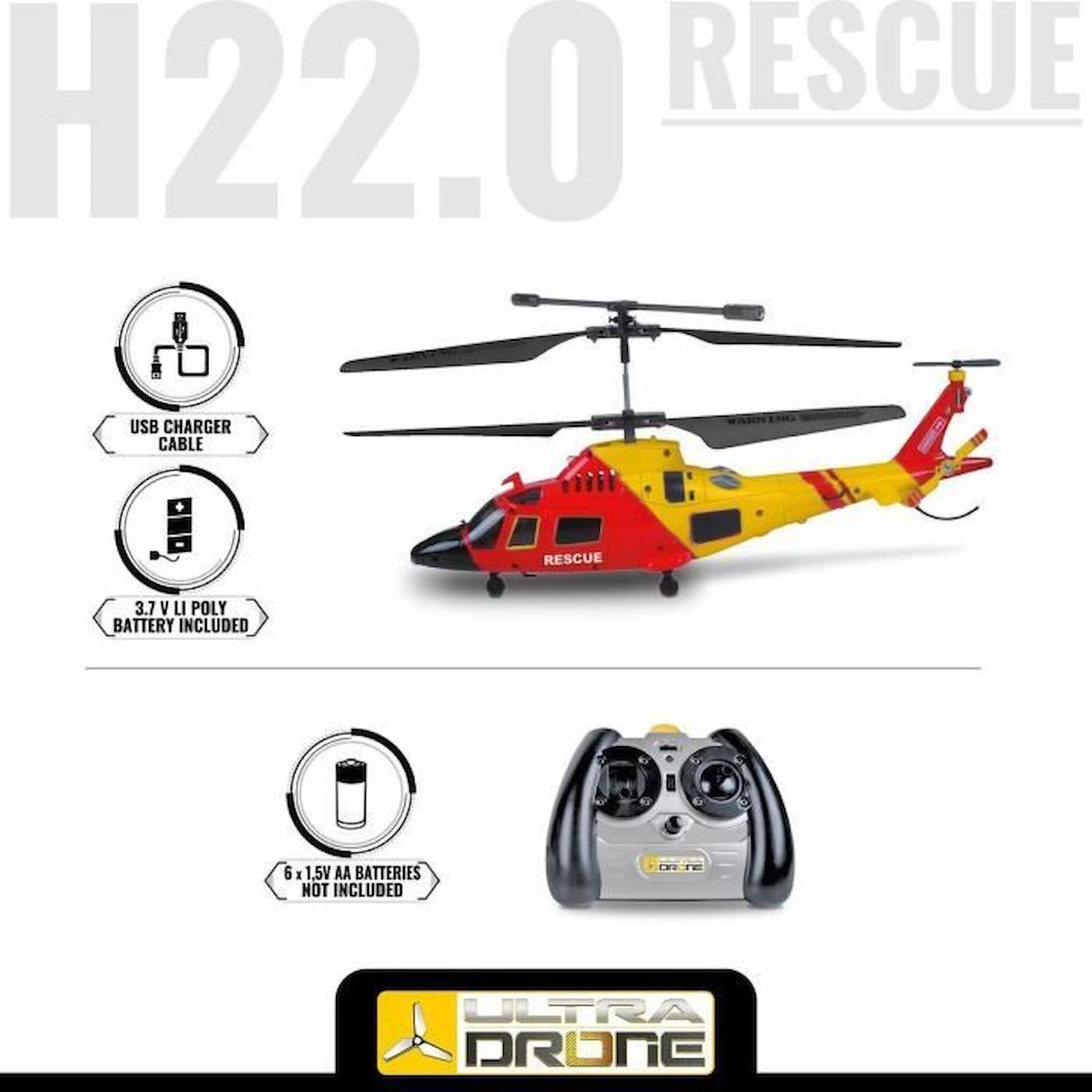Mondo motors - hélicoptere télécommandé - ultradrone h22 rescue - longueur  22cm MON8001011637119 - Conforama