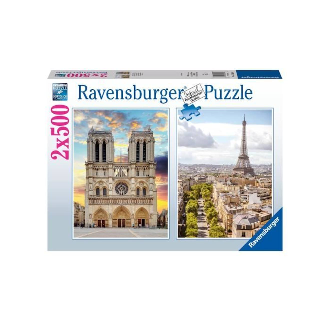 Puzzle 2x500 Pièces - En Visite À Paris - Ravensburger - Voyage Et Cartes - Dès 10 Ans Gris