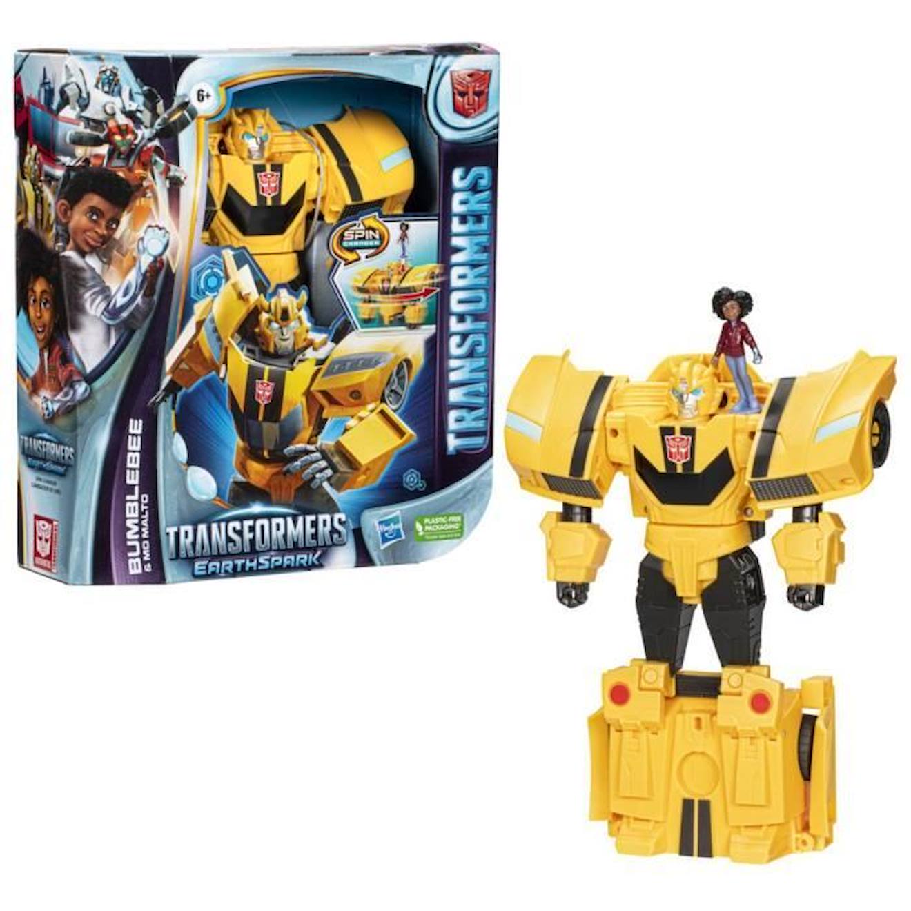 Figurine Transformers EarthSpark Spin Changer Bumblebee et Mo Malto -  HASBRO - Bleu - Mixte - A partir de 6 ans bleu - Hasbro
