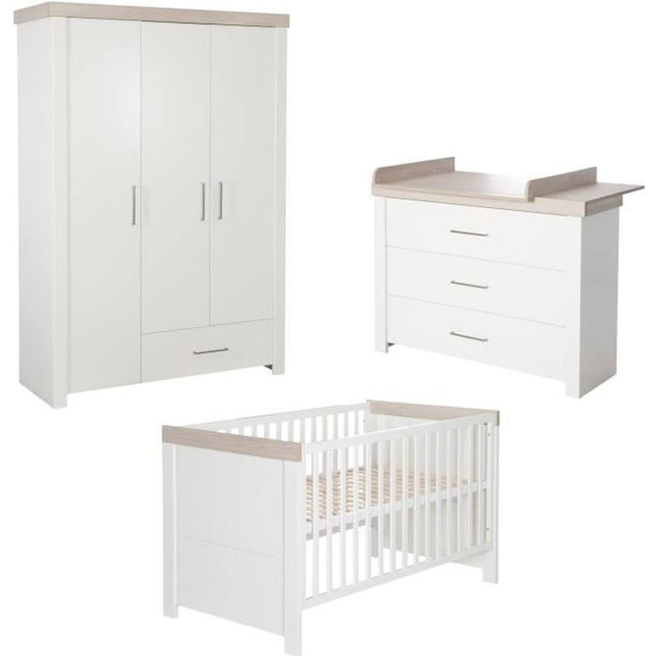 Chambre bébé complète Ayden : lit 70x140, commode, armoire
