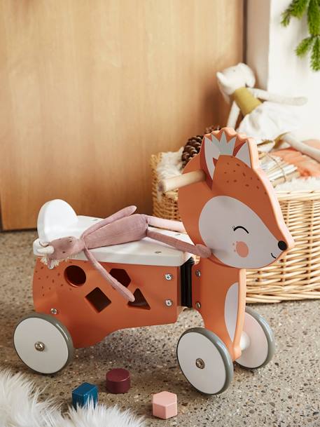 Vertbaudet - Porteur coffre renard en bois FSC® marron moyen uni avec decor