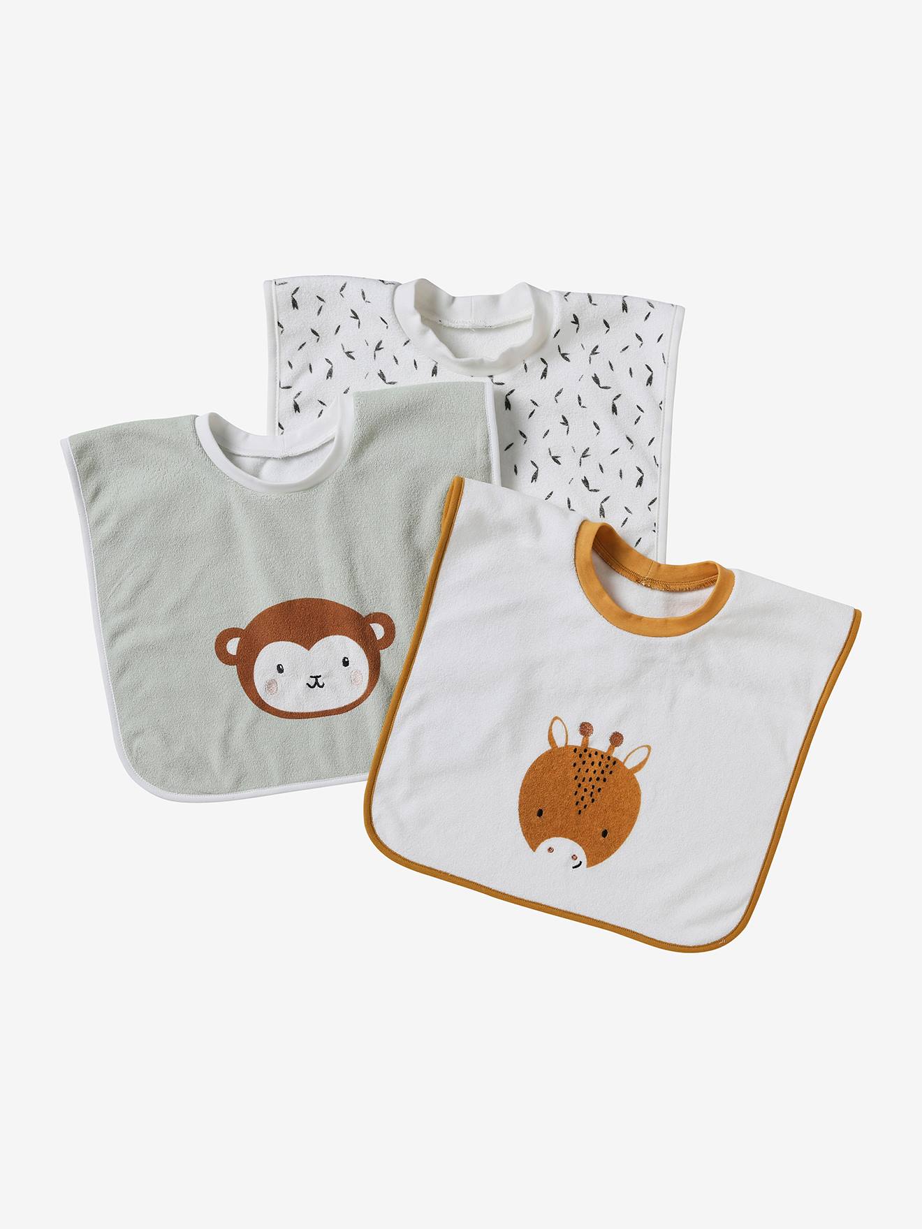 Lot de 3 bavoirs animaux à enfiler écru
