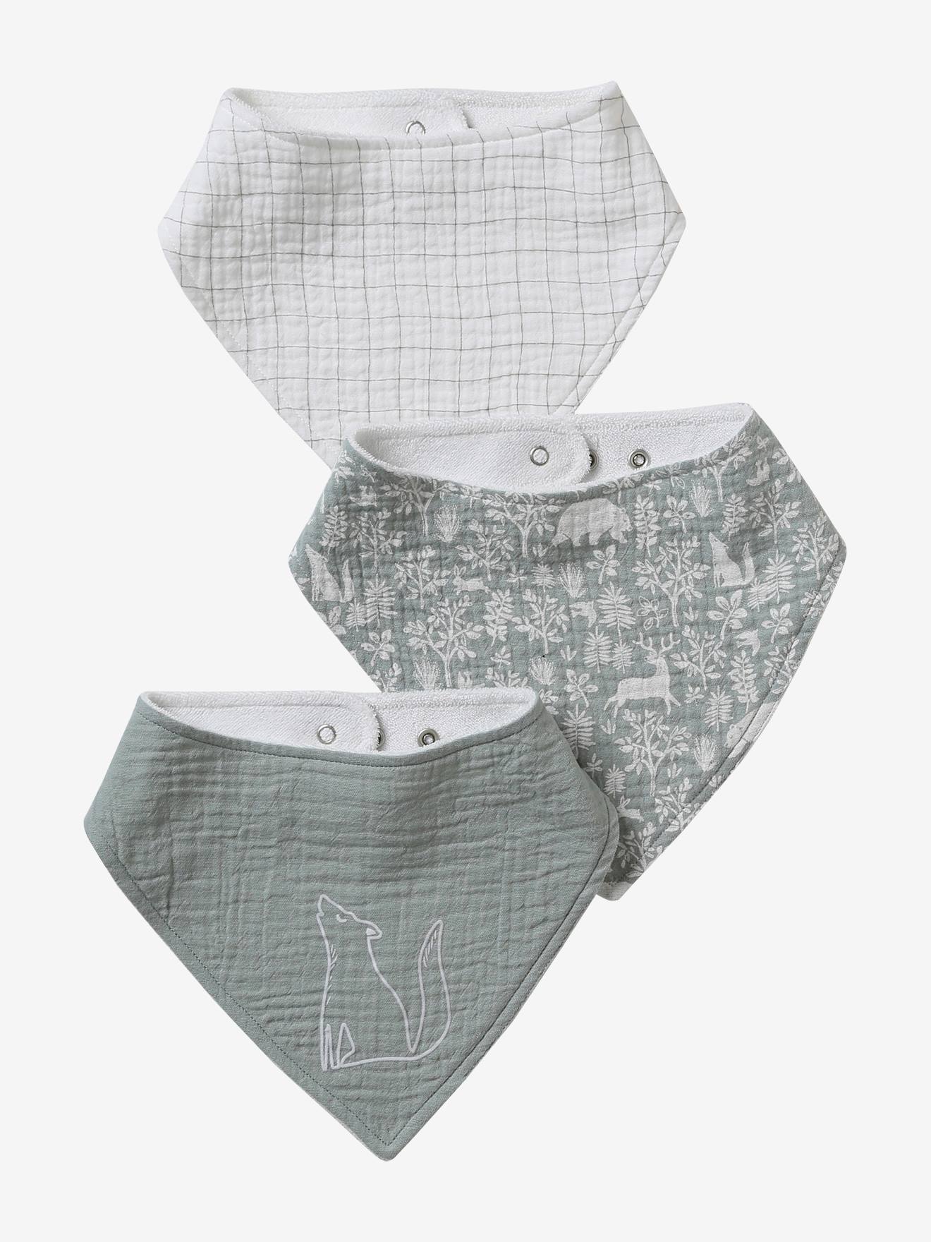 Lot de 3 bavoirs bandanas en gaze de coton dans les bois