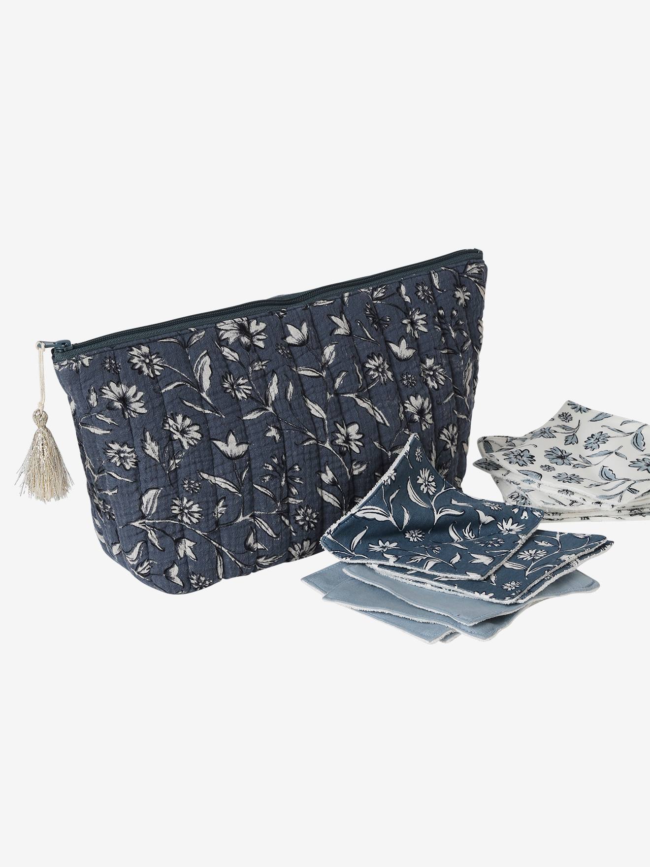 Trousse de toilette enfant en gaze de coton bleu imprimé