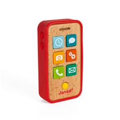 -Téléphone Sonore en Bois JANOD - Dès 18 mois - 7 touches sonores en plastique souple - Rouge