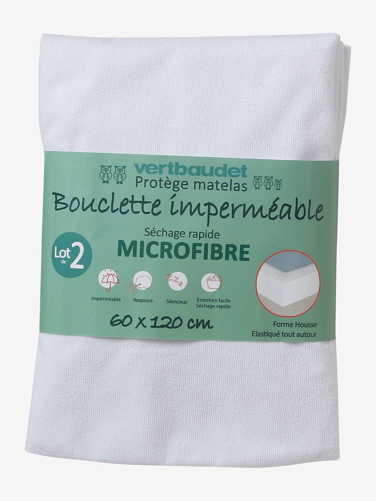 Vertbaudet - Lot de 2 alèses microfibre ultra absorbantes blanc