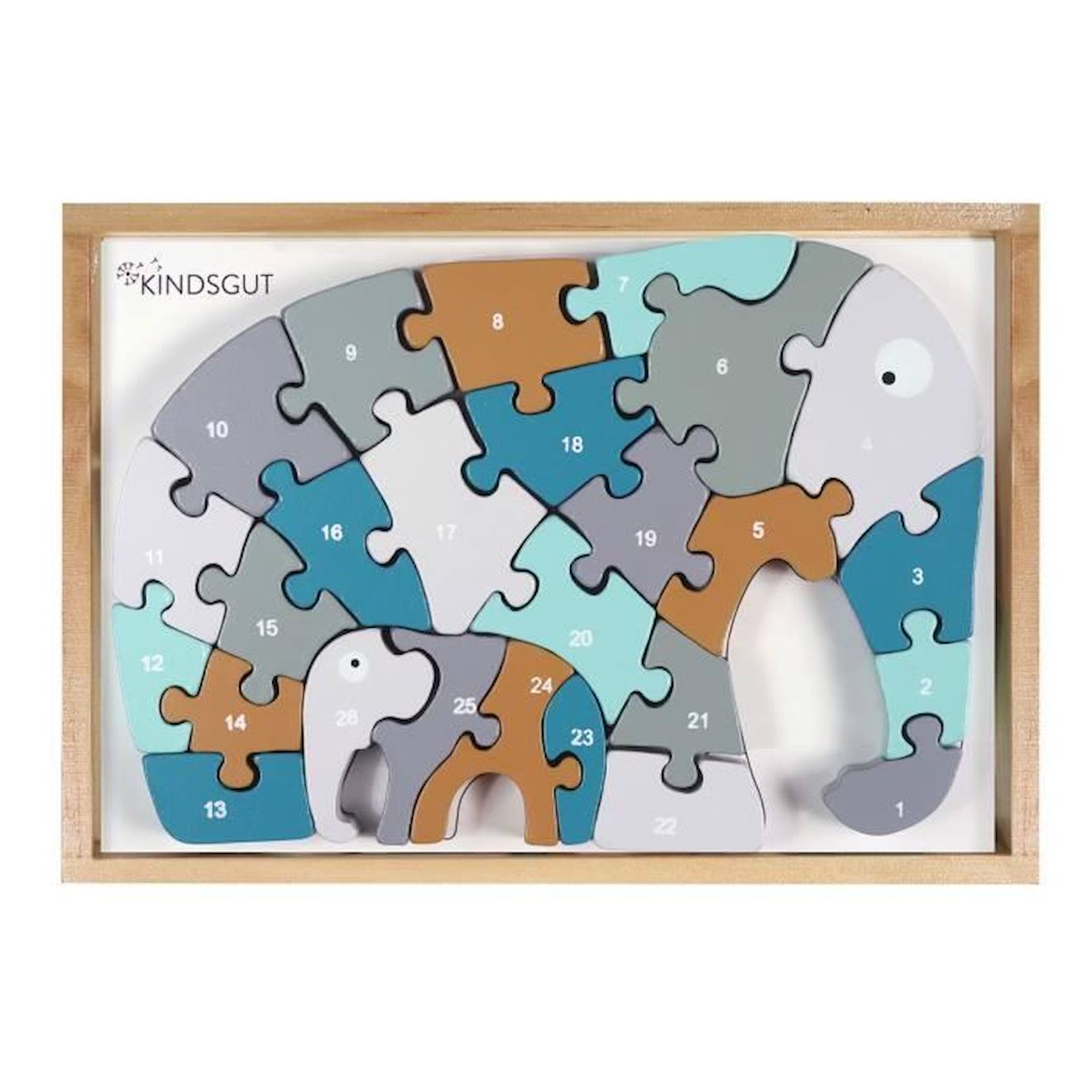 Puzzle En Bois 3d Alphabet - Kindsgut - Éléphant - Animaux - Bleu - Moins De 100 Pièces Bleu
