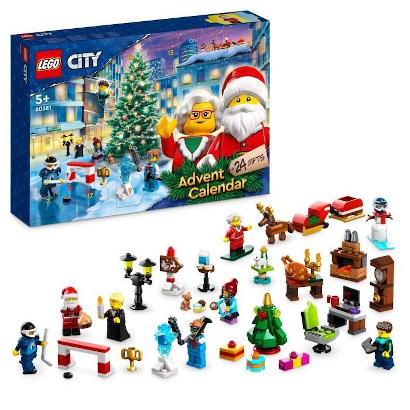 Lego® City 60381 Calendrier De L'avent 2023 - Lego - 24 Cadeaux Dont Figurines Du Père Noël Et Du Re