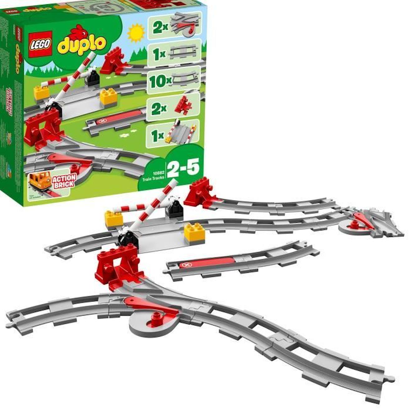 Lego® Duplo Town Les Rails Du Train Jeu De Construction - Circuit Avec Brique D'action Rouge Gris