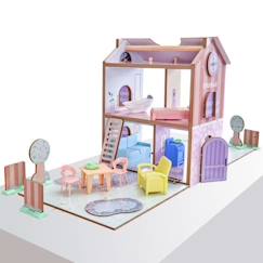 Jouet-Poupons et poupées-Poupées mannequins et accessoires-KidKraft - Maison de poupées en bois Play & Store Cottage avec 36 accessoires inclus