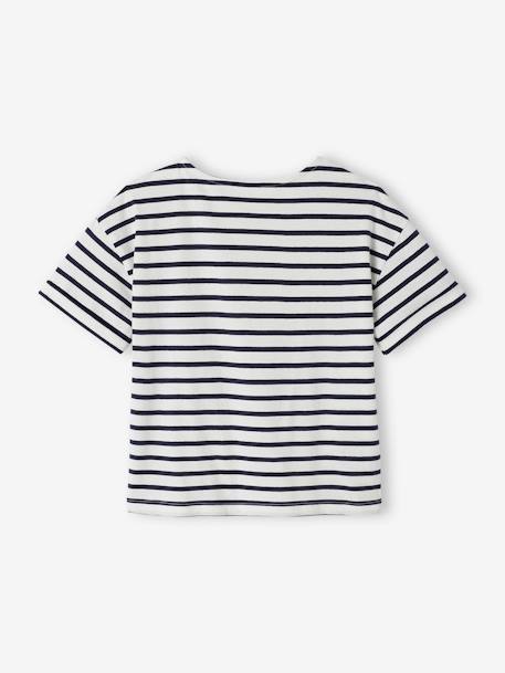 Tee-shirt marinière personnalisable fille manches courtes denim brut+rayé rose 3 - vertbaudet enfant 
