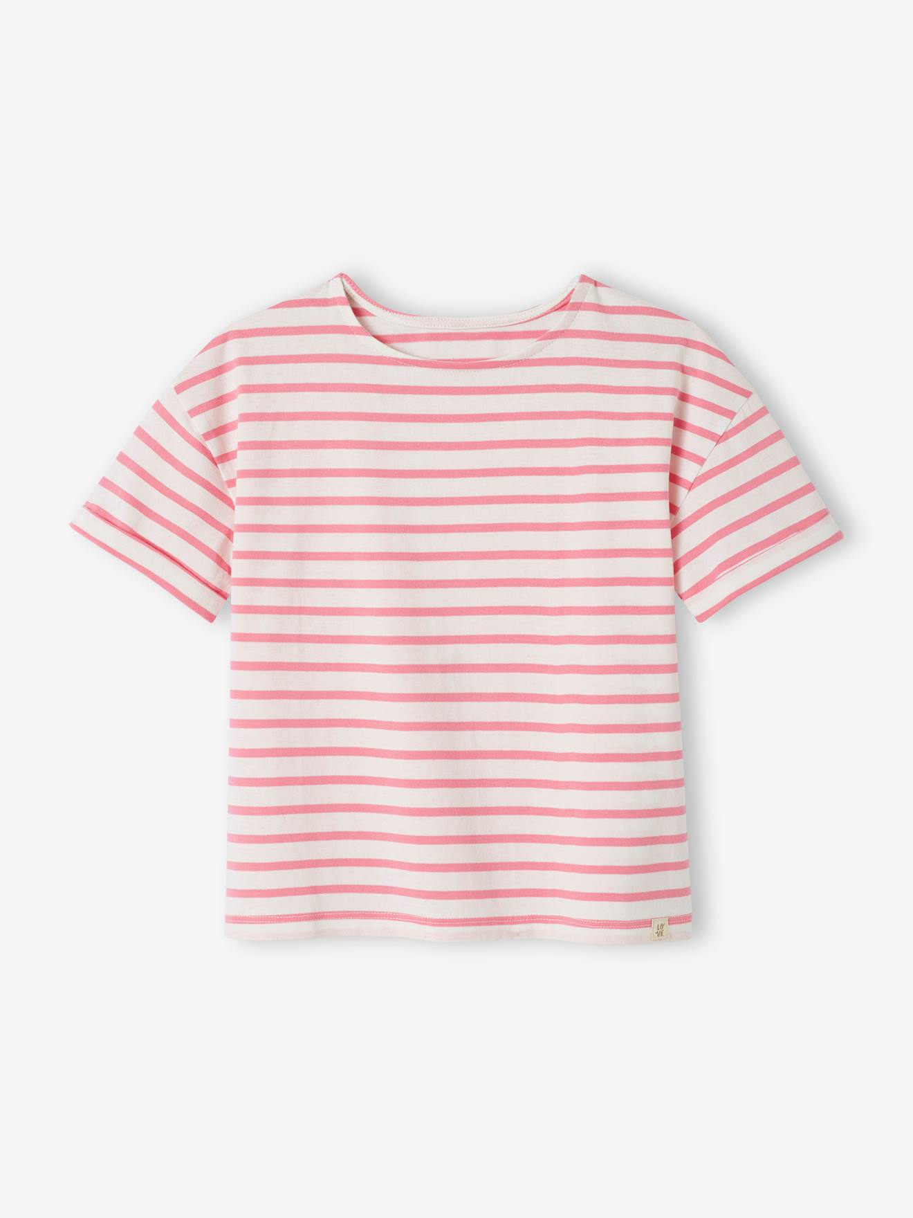 Tee-shirt marinière personnalisable fille manches courtes rayé rose
