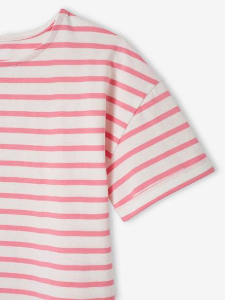 Tee-shirt marinière personnalisable fille manches courtes denim brut+rayé rose 10 - vertbaudet enfant 