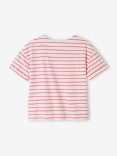 Tee-shirt marinière personnalisable fille manches courtes denim brut+rayé rose 9 - vertbaudet enfant 