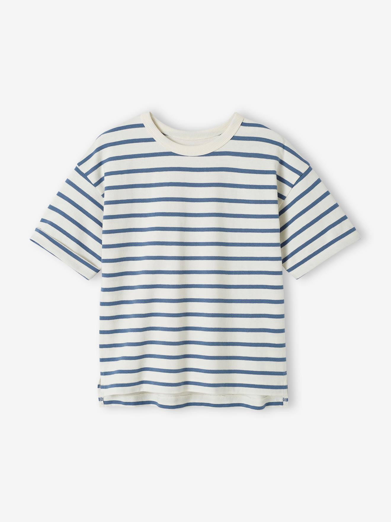 Vertbaudet - Tee-shirt rayé mixte personnalisable enfant manches courtes rayé bleu