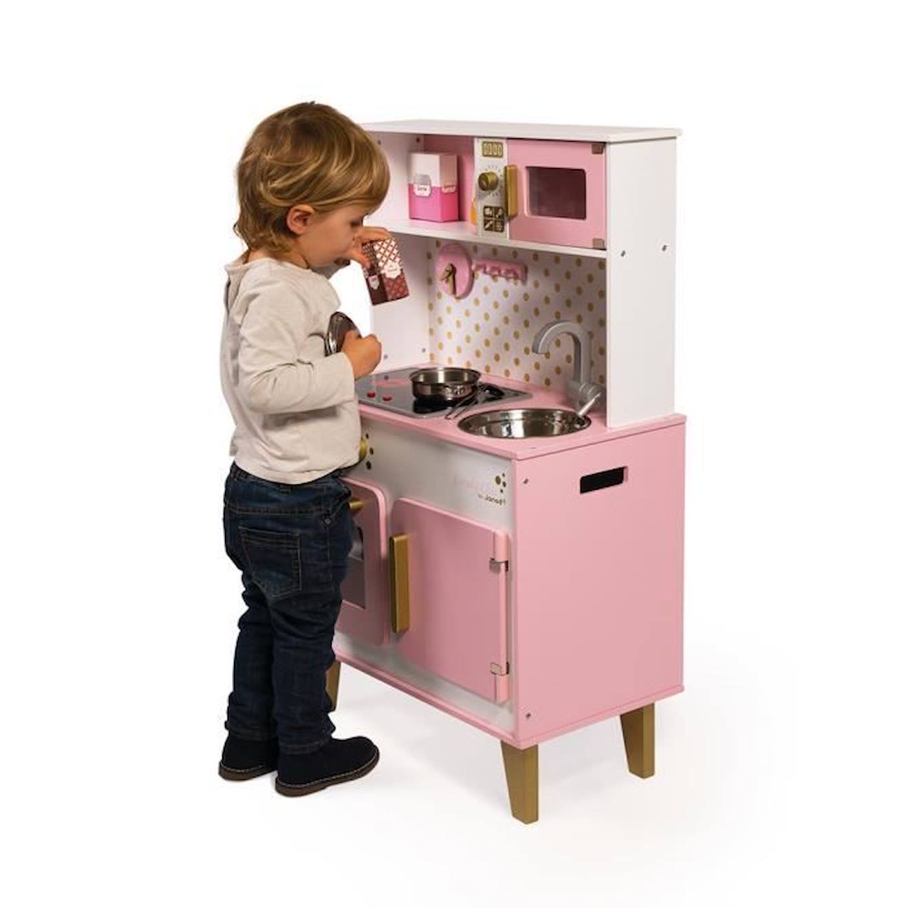 Cuisine enfant en bois massif rose jouet d'imitation dès 3 ans