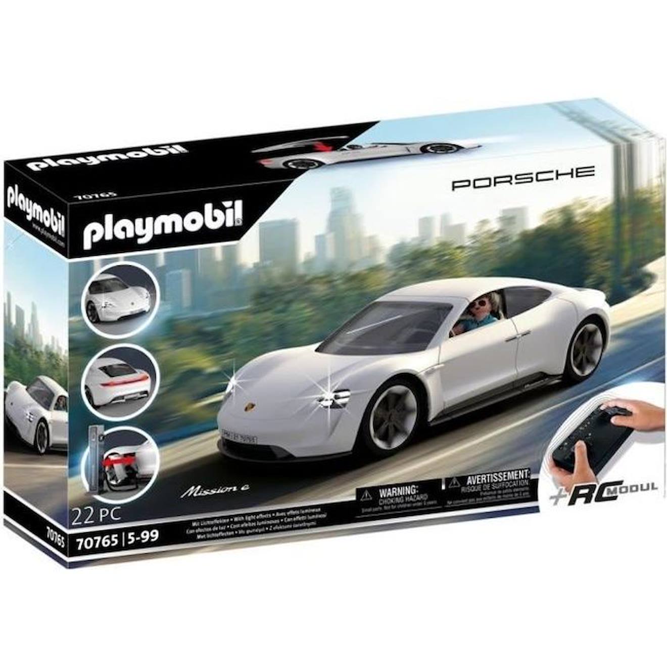 Voiture Électrique Playmobil - Porsche Mission E 70765 - Télécommande Et Effets Lumineux Inclus Blan