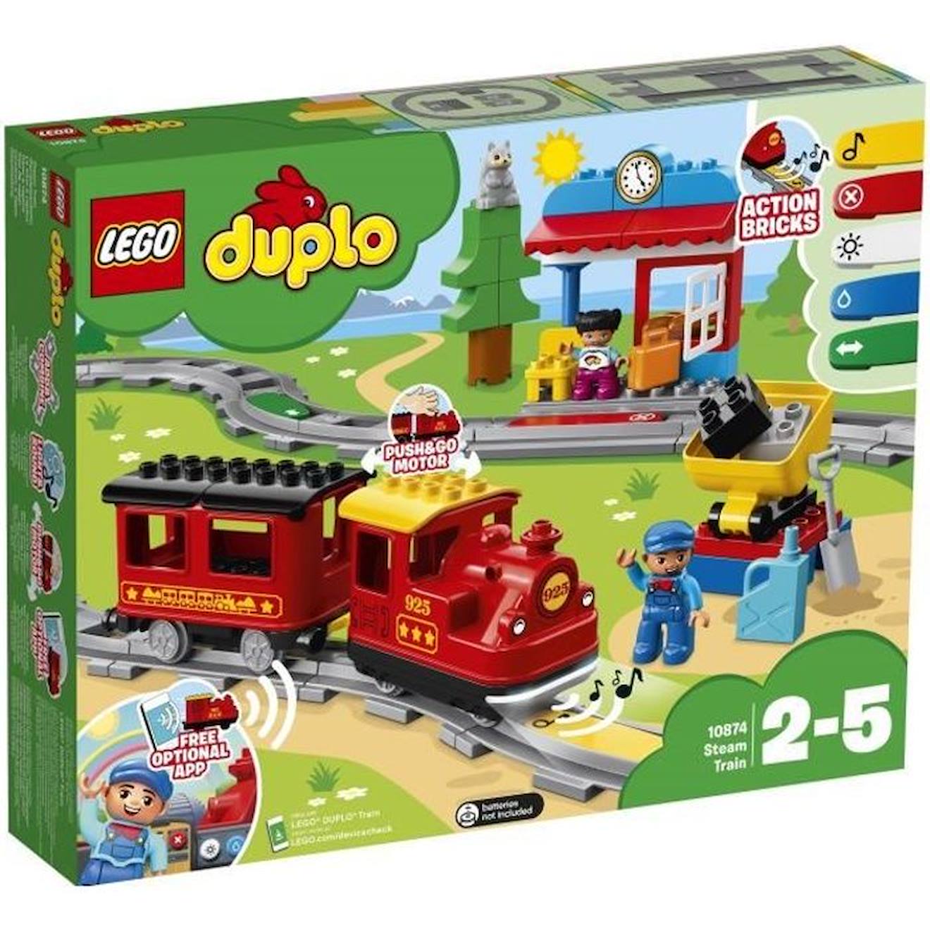 Lego® 10874 Duplo Town Le Train À Vapeur, Jouet À Pile, Avec Sons, Lumières Et Télécommande, Jeu De 