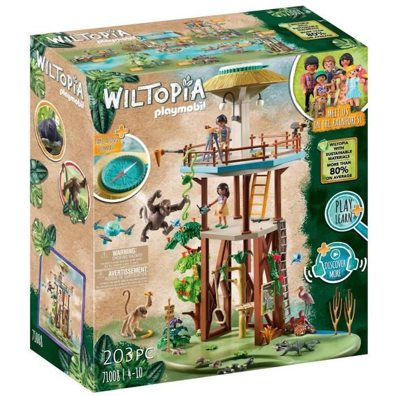 Tour De Recherche Avec Boussole Playmobil - Wiltopia - 203 Pièces - 80% De Matériaux Recyclés Ou Biosourcés Marron