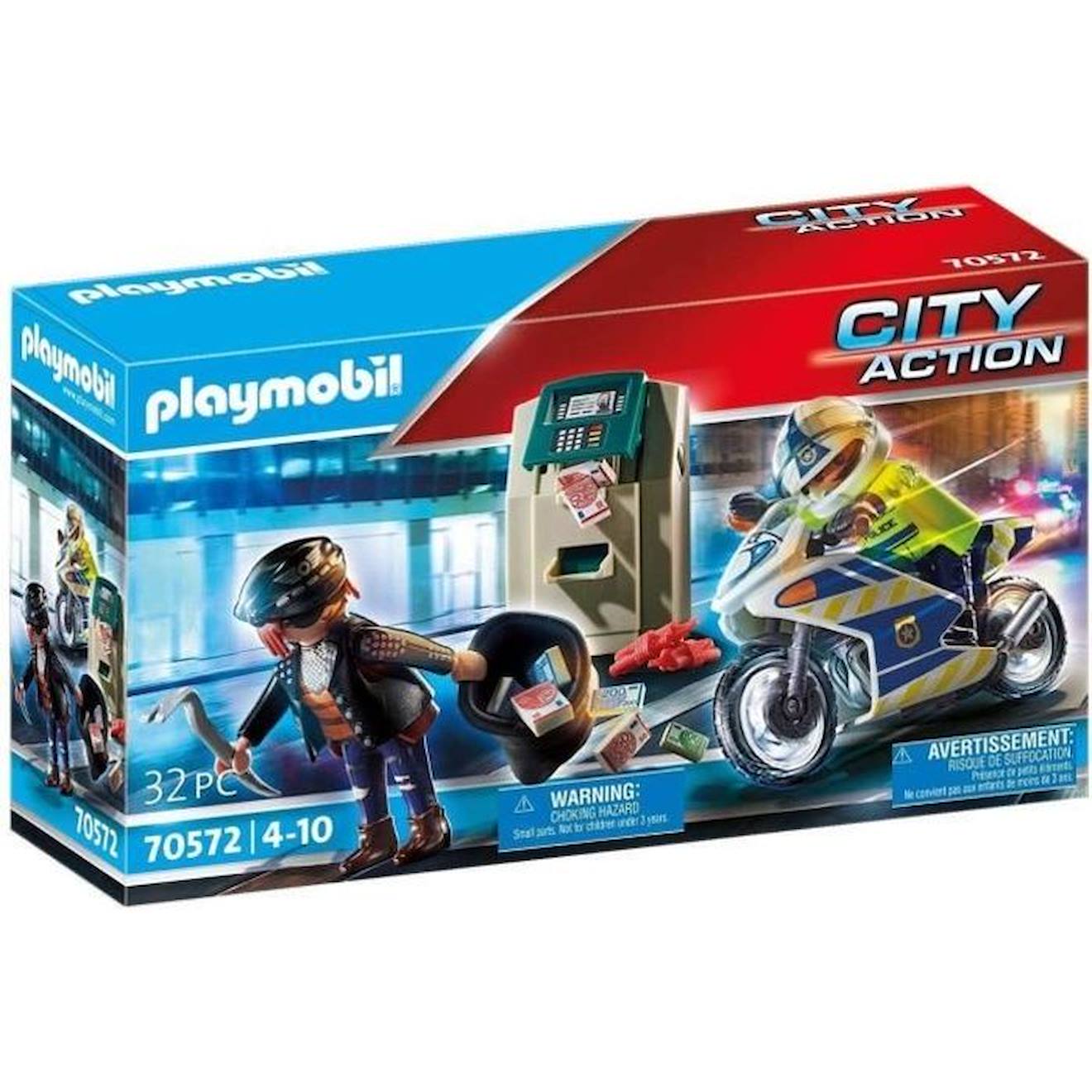 Playmobil - 70572 - City Action - Policier Avec Moto Et Voleur - Bleu - A Partir De 4 Ans - Mixte Bl
