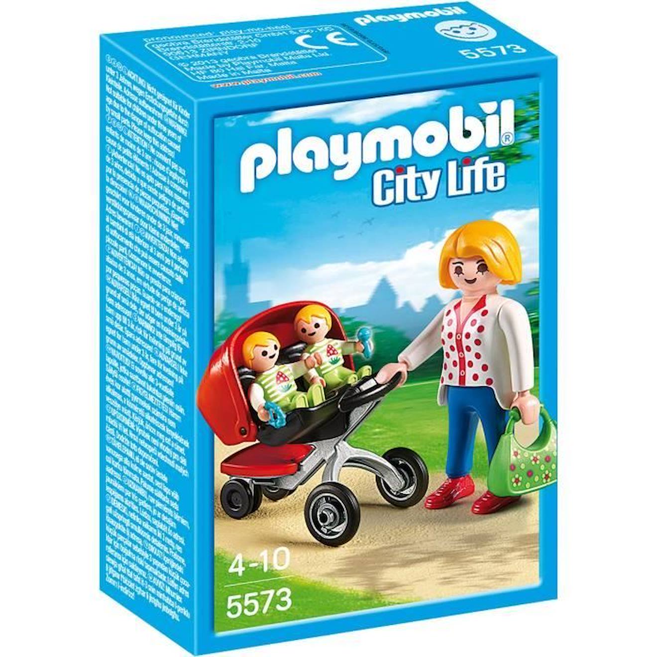 Playmobil - City Life - Maman Avec Jumeaux Et Landau - Mixte - A Partir De 4 Ans Bleu