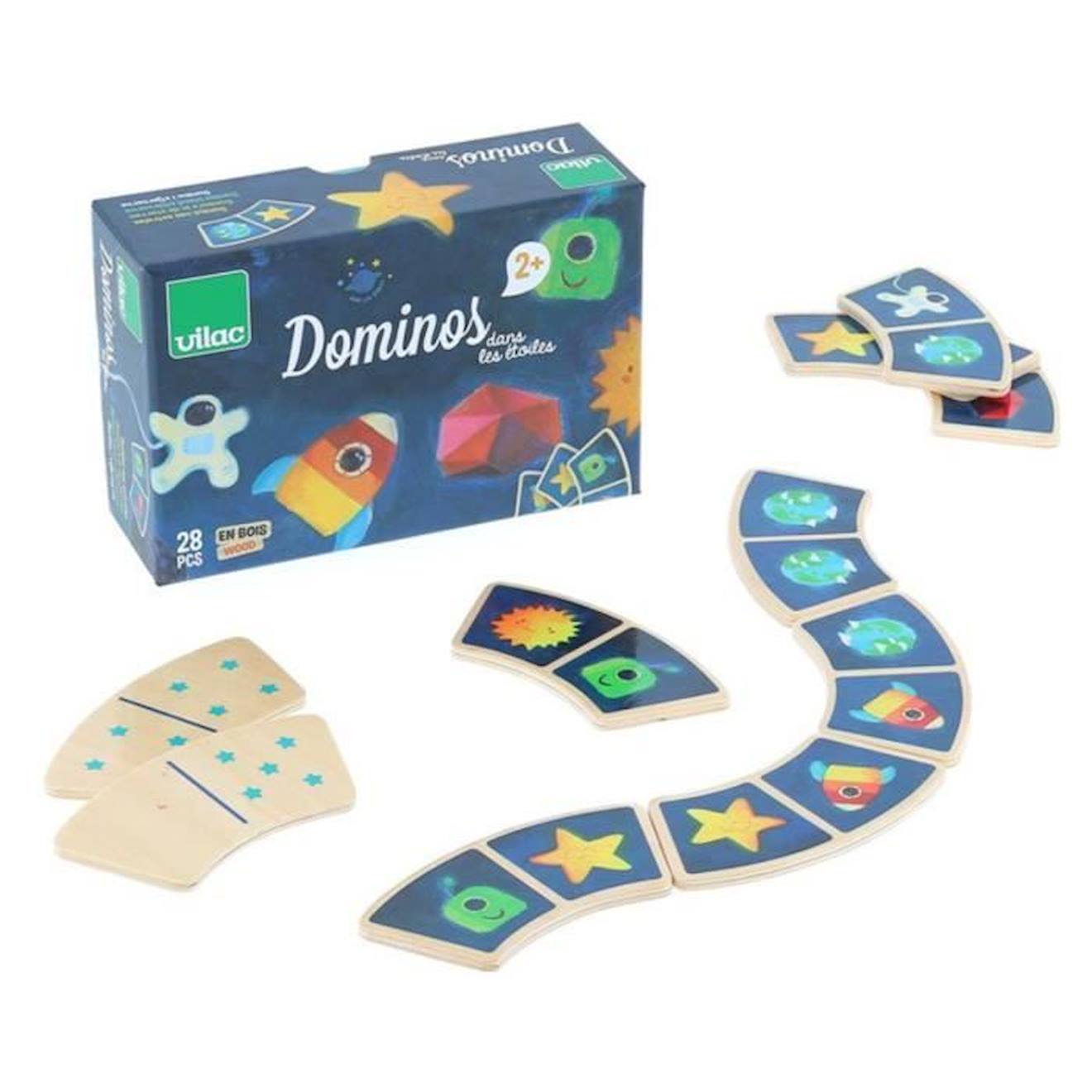 Dominos En Bois - Vilac - Dans Les Étoiles - Réversibles - Pour Enfants Dès 2 Ans Bleu
