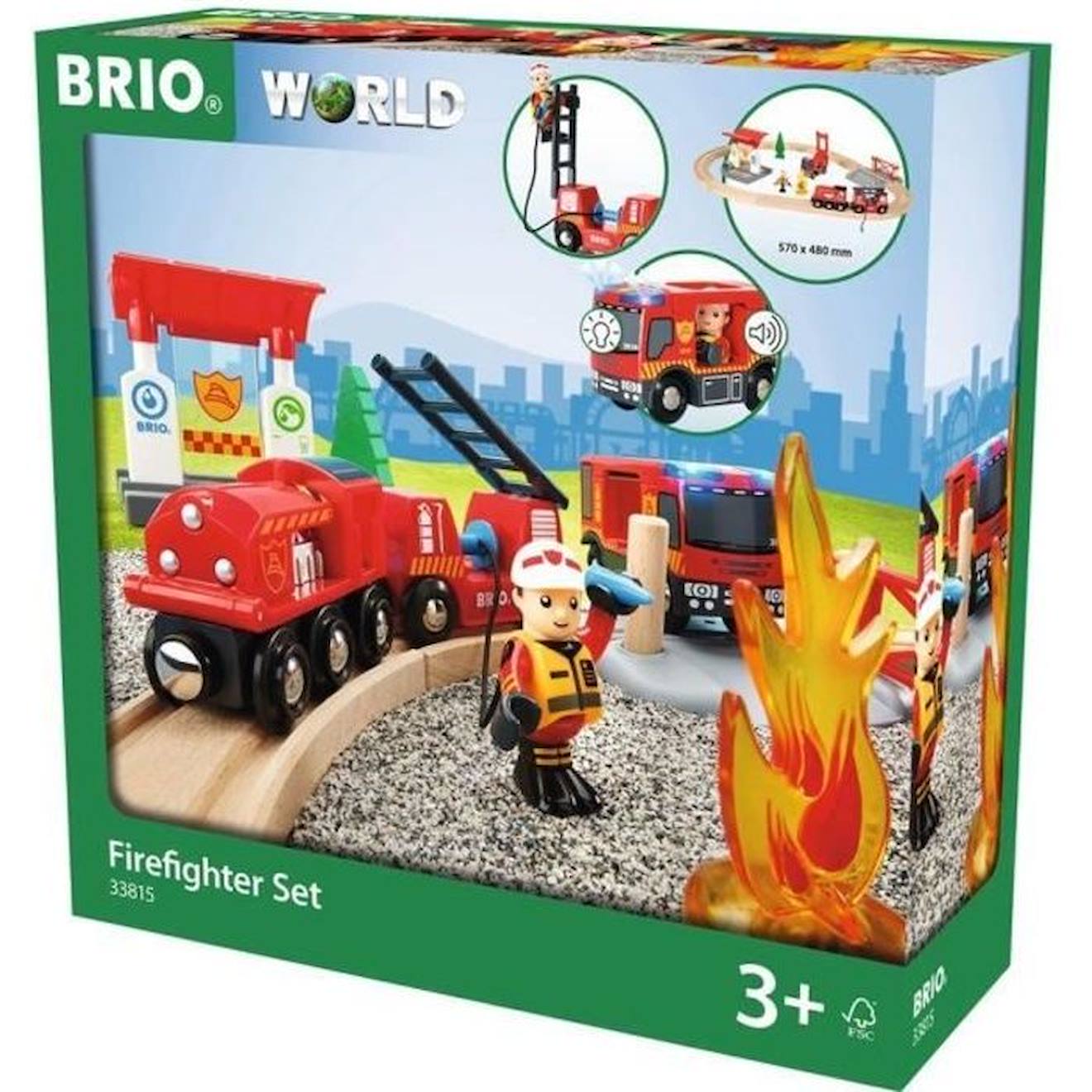 Brio World Circuit Action Pompier - Coffret Complet 18 Pièces - Circuit De Train En Bois - Ravensbur